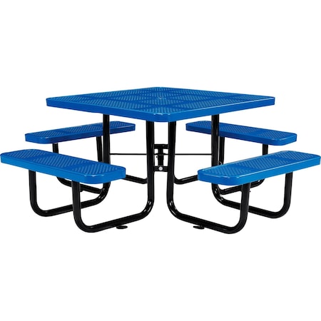 Global Industrial Square Picnic Table, Blue, Perforated Metal, 46 in L, 29-1/2 in H Overall 694551BL